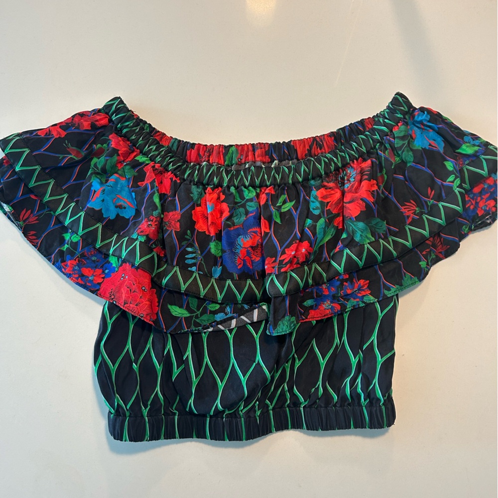 Kenzo Black Ruffled Smocked Crop Top
